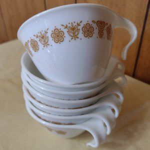 9 pcs Vintage Corelle Butterfly Gold Creamer & Sugar Bowl Set & 7 Hook Cups